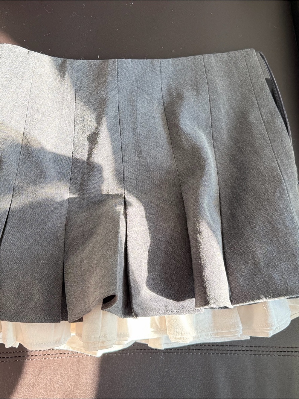 Gray Pleated Women's Skirt with White Layered Hem